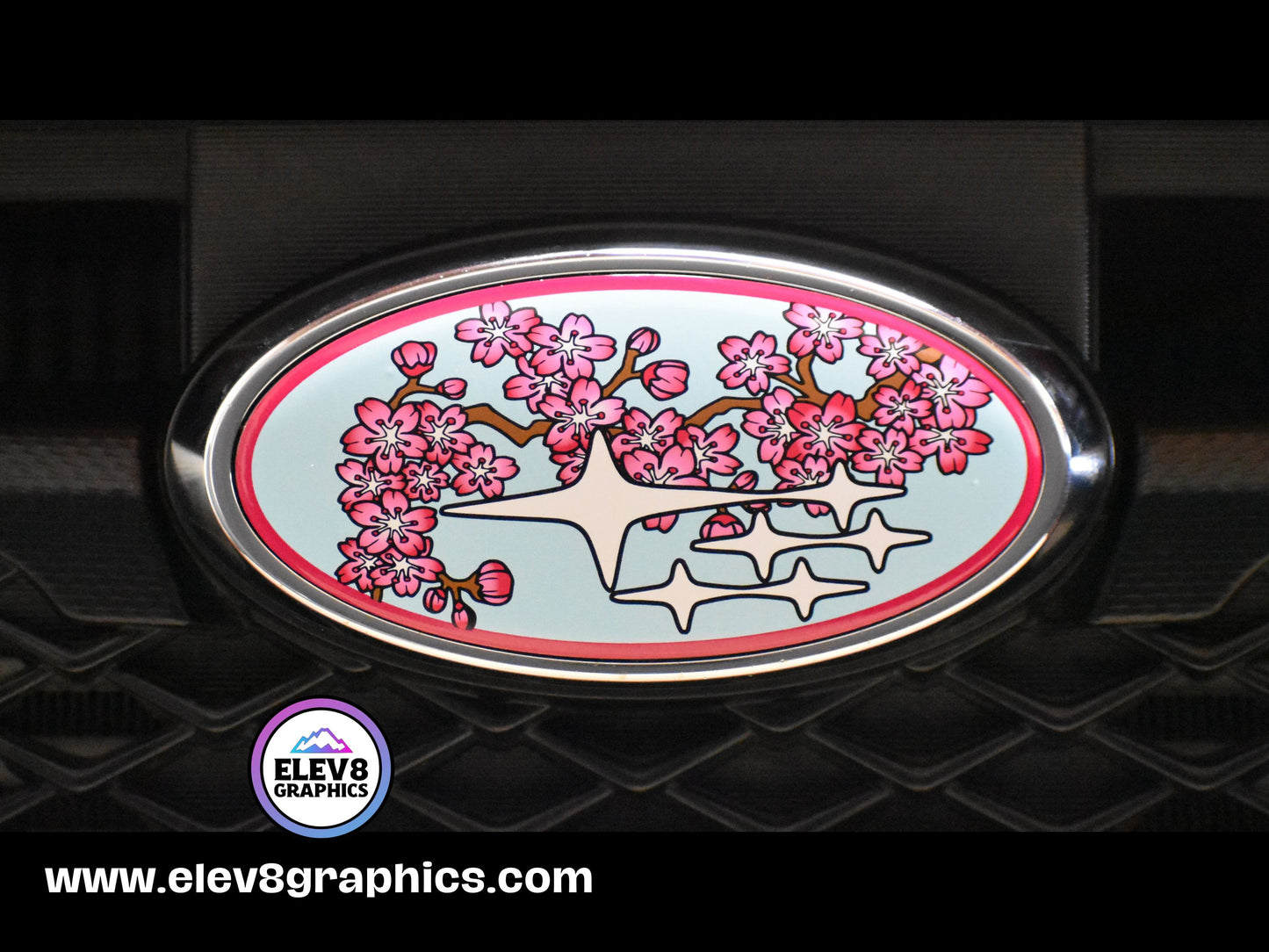 Single Emblem Overlay for Subaru: Cherry Blossom Full Color Overlay -Two Color Options - Fits Multiple Models
