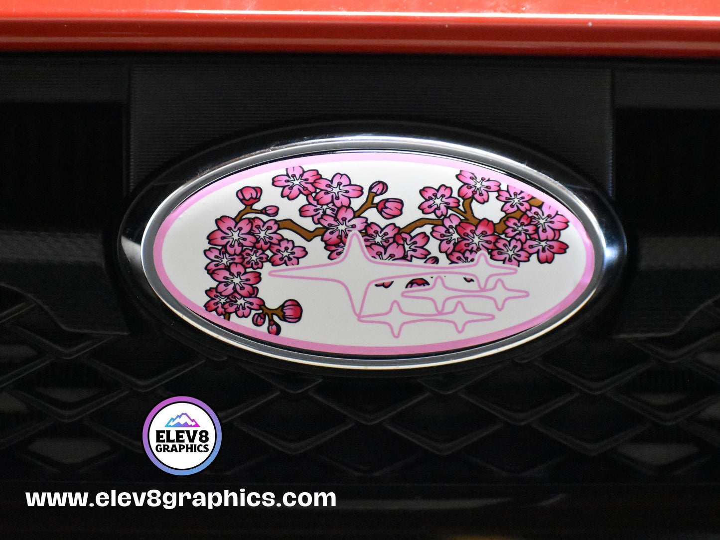 Emblem Overlay Set- FRONT & REAR OVERLAYS- For Subaru: Cherry Blossom Full Color Overlay - Two Color Options -  Fits Multiple Models