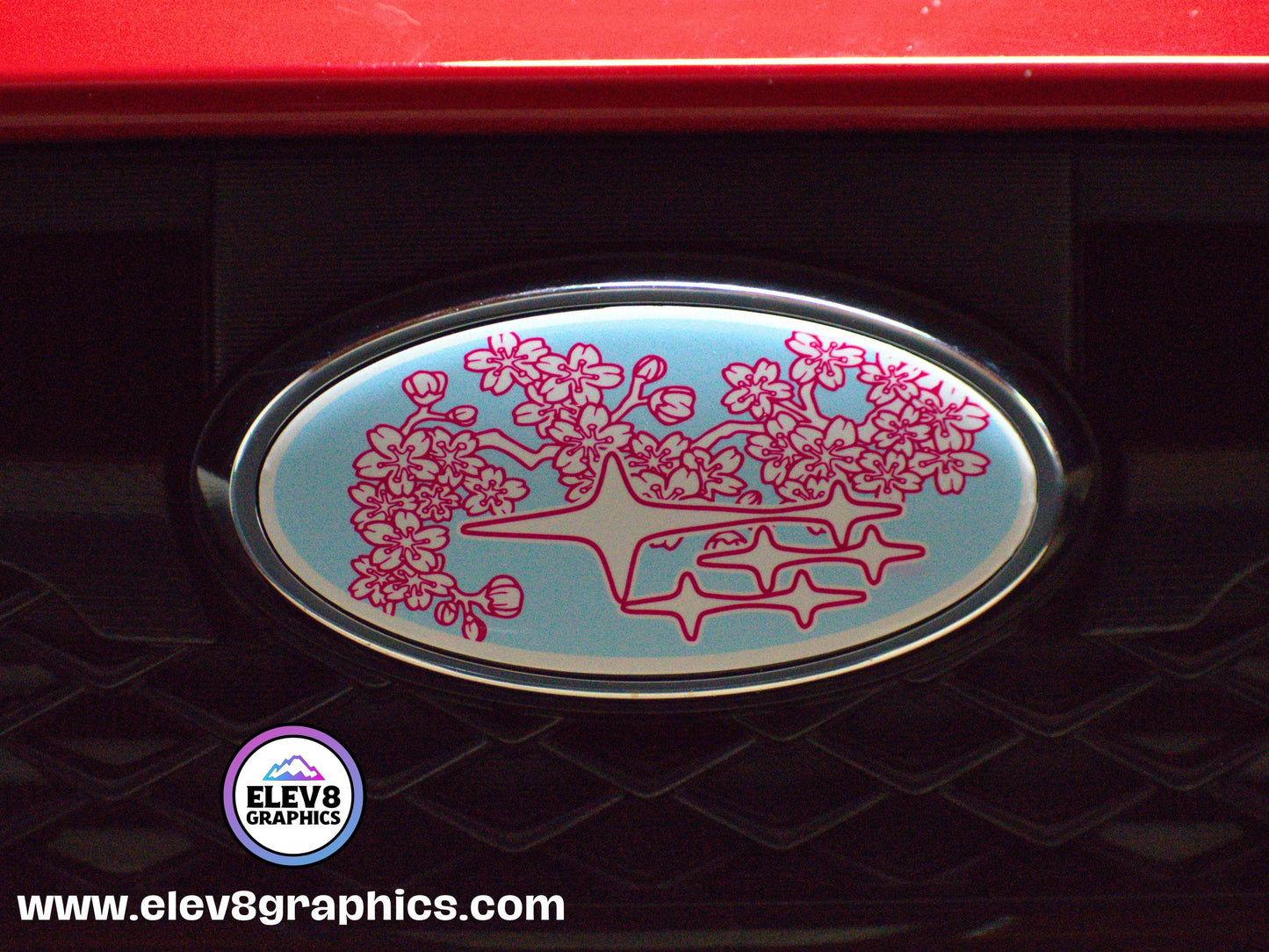 Emblem Overlay Set for Subaru: Cherry Blossom Magenta Outline Overlay - Two Color Options -  Fits Multiple Models