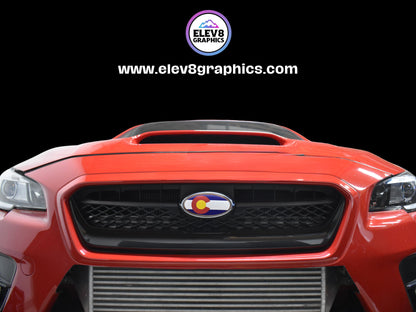 Single Emblem Overlay- FRONT OVERLAY ONLY- For Subaru: Colorado Flag Bronze Outline Design - Fits Multiple Models