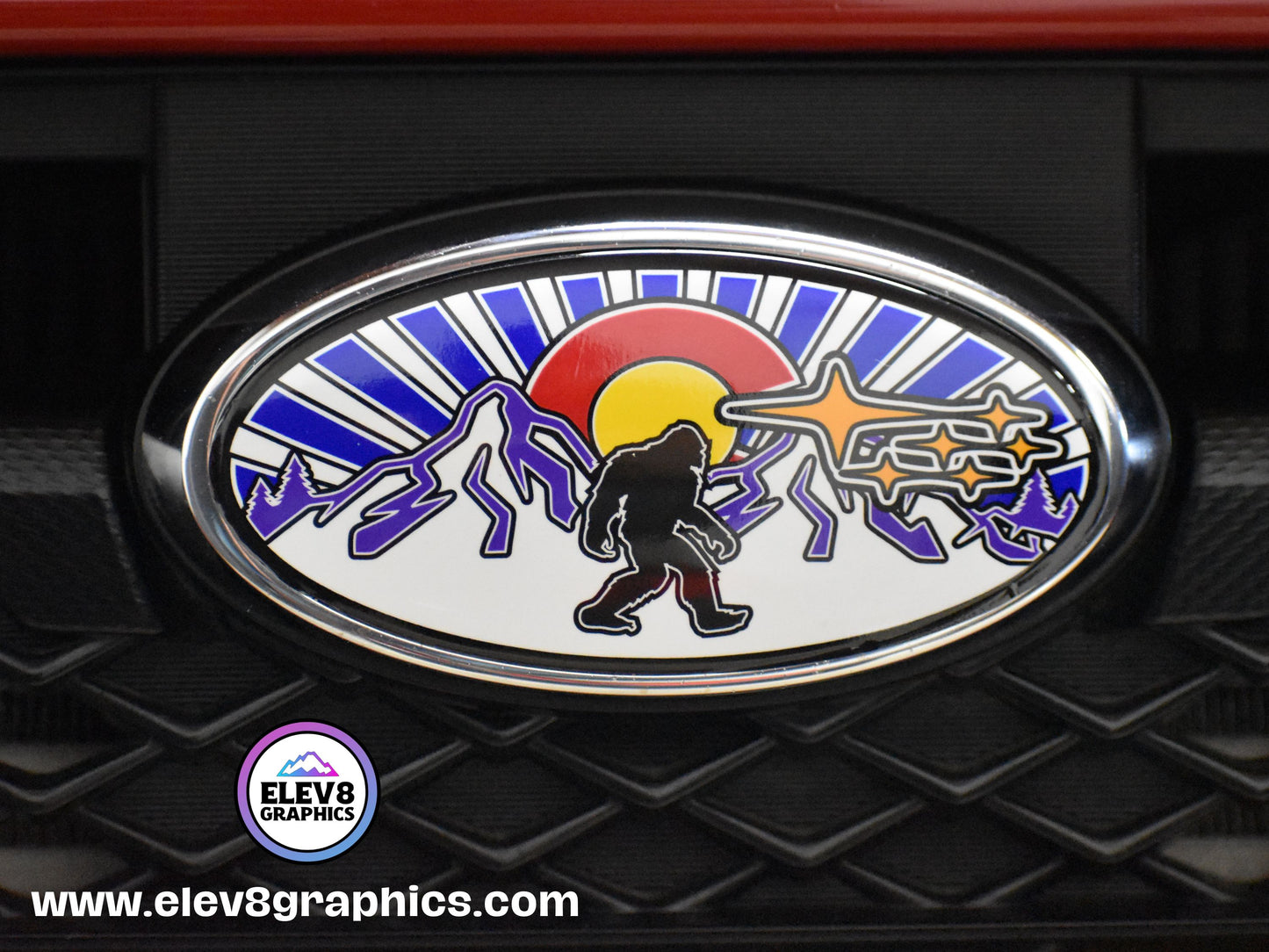 Single Emblem Overlay- FRONT OVERLAY ONLY- For Subaru: Colorado Sasquatch Design - Fits Multiple Models