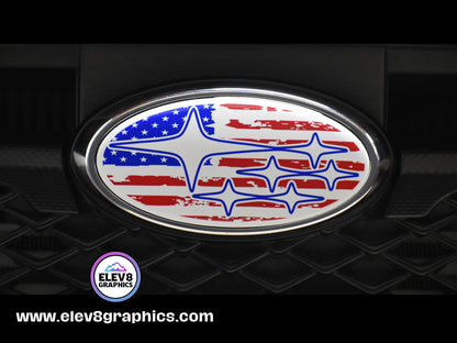 Emblem Overlay Set for Subaru: Distressed American Flag Design - Fits Multiple Models- Multiple Colors