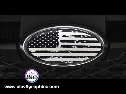 Emblem Overlay Set | Distressed American Flag Design | Black & White |  Fits Subaru