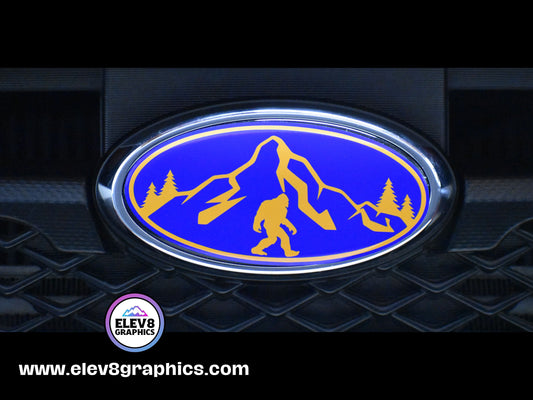 Emblem Overlay Set | Mountain Sasquatch | Blue/Golden Yellow |  Fits Subaru